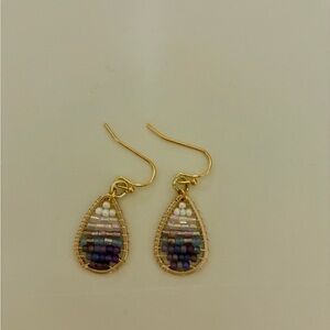 Gold and Purple Beaded Teardrop Earrings